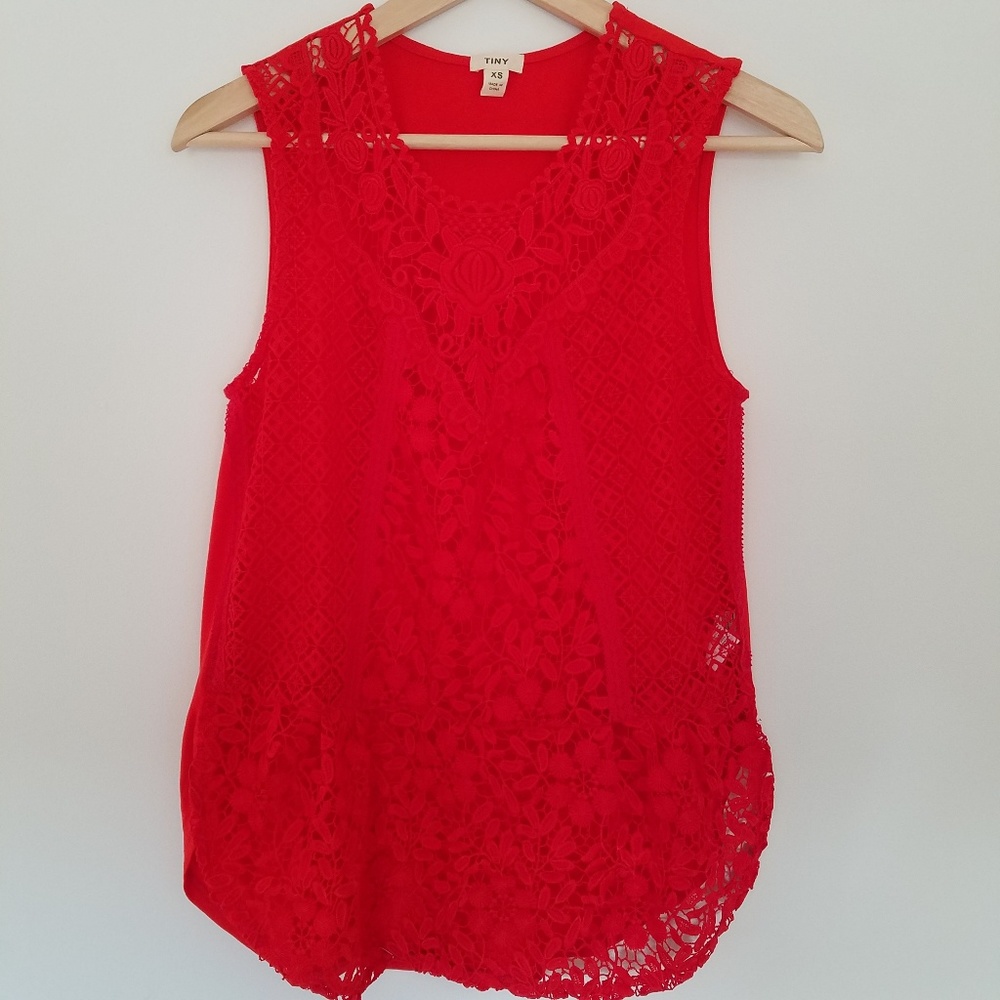 Anthropologie Tiny brand red lace sleeveless